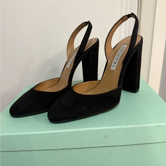 Aquazzura Black Suede Slingback Heels - Picture 2 of 3